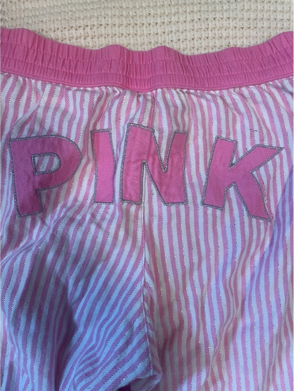 PINK y2k flannel strip metallic loungewear striped lounge pants small coquette